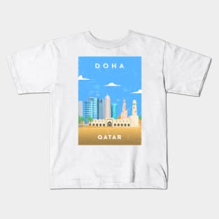 Doha, Qatar - Retro travel minimalist poster Kids T-Shirt